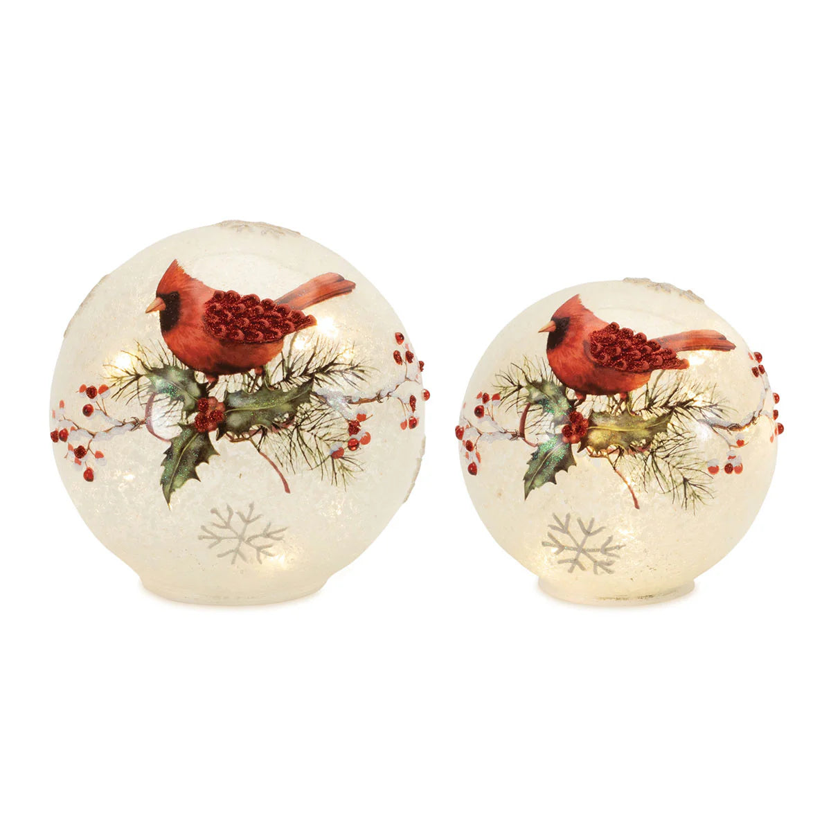 LED Cardinal and Holly Globes (Set of 2)